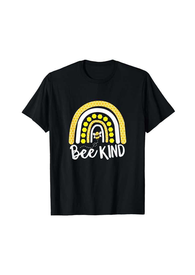 Bee Kind Shirt Rainbow Bumble Bee Honeycomb Yellow Honey T-Shirt