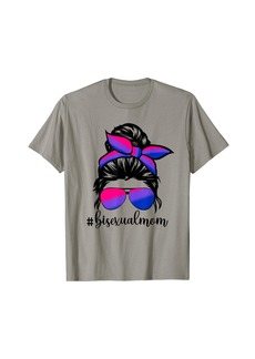 Bisexual Mom Messy Bun Bisexual Rainbow Flag LGBT Month T-Shirt