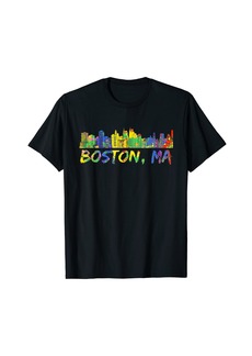 Rainbow Boston MA City Skyline Artwork Colourful Boston Skyline T-Shirt