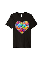 Colorful Botanical Heart Rainbow Flowers Premium T-Shirt