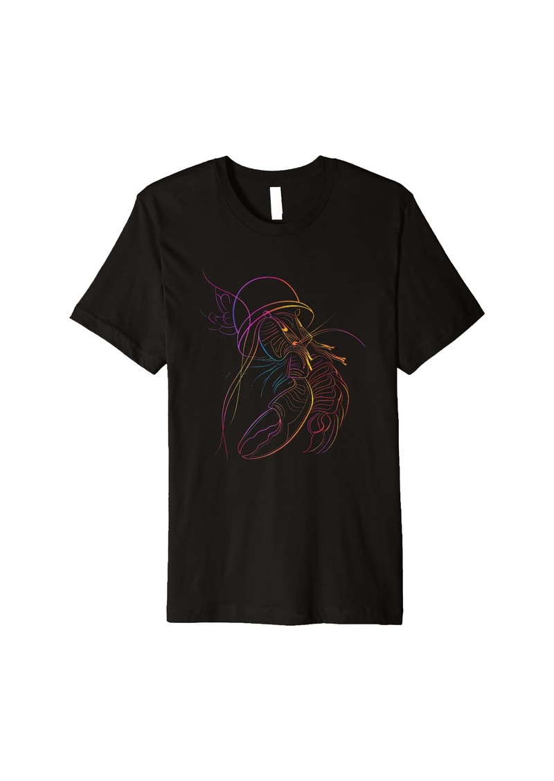 Rainbow Colorful Lobster Line Art with Top Hat Premium T-Shirt