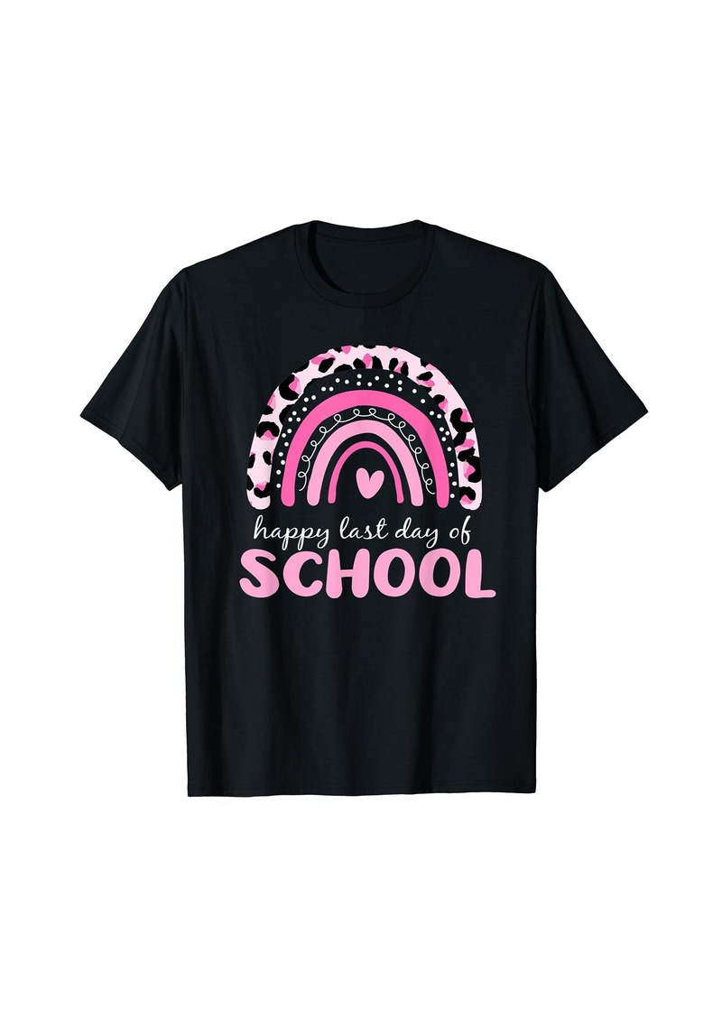 Cute Last Day of School Shirt Pink Rainbow Leopard Teacher T-Shirt