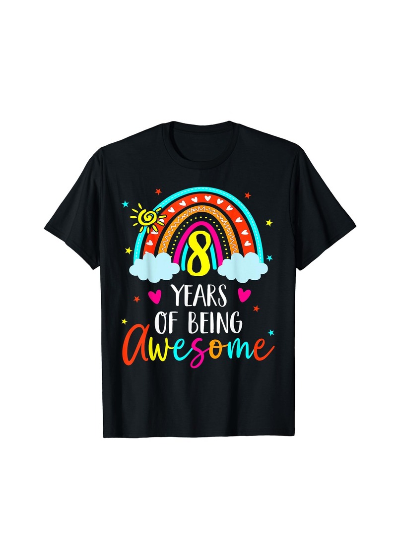 Cute Rainbow 8th Birthday 8 Years Old Girls Boys Kids T-Shirt