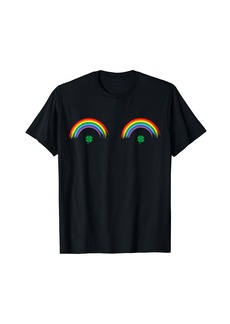 Rainbow Four Leaf Irish Shamrock Boobs T Shirt Free The Nipples