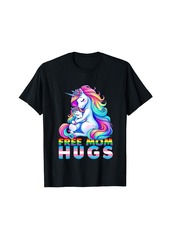 Free Mom Hugs Funny Unicorn LGBTQ Gay Pride Month Rainbow T-Shirt