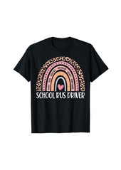 Funny School Bus Driver Rainbow Leopard Print T-Shirt
