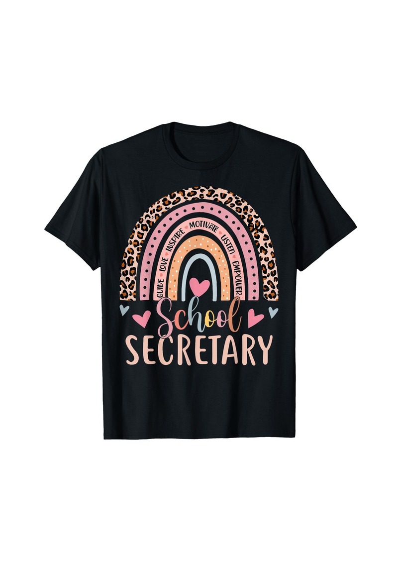 Funny School Secretary Rainbow Leopard Print Front Office T-Shirt