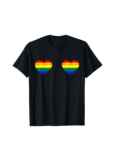 Gay Les Pride Rainbow Heart Bra Boobs LGBT Pride Month Idea T-Shirt