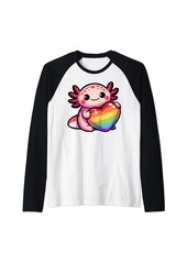 Gay Pride Axolotl Heart Rainbow Flag LGBT Women Girls Kids Raglan Baseball Tee