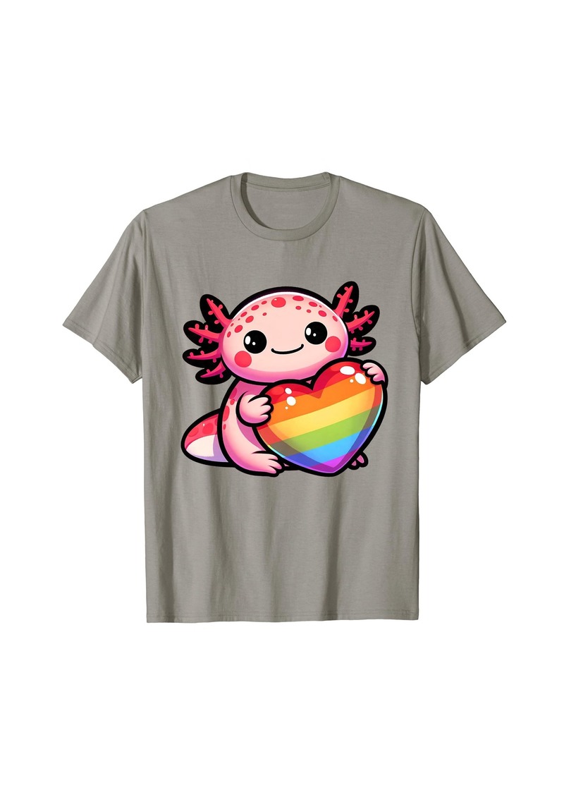 Gay Pride Axolotl Heart Rainbow Flag LGBT Women Girls Kids T-Shirt