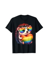 Gay Pride Hedgehog Heart Rainbow Flag LGBT Women Girls Kids T-Shirt