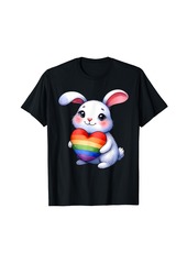Gay Pride Rabbit Heart Rainbow Flag LGBT Women Girls Kids T-Shirt
