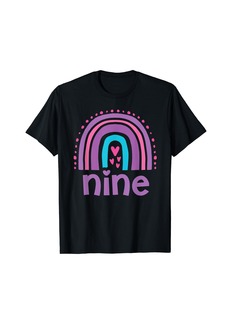 Girl's 9th Birthday Boho Rainbow Nine 9 Years Old Colorful T-Shirt
