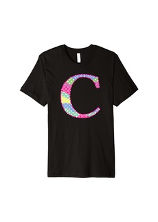 Girls Colorful Rainbow Polka Dot Monogram Initial Letter C Premium T-Shirt