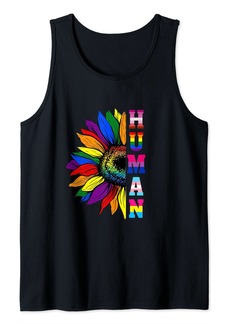 Rainbow HUMAN Sunflower LGBT Flag Gay Pride Month LGBTQ Tank Top