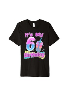 Rainbow It's My 6th Birthday Girl 6 Yrs Old Bubble Boba Tea Anime Premium T-Shirt