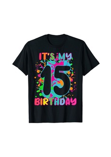 Its My Birthday Shirt 15 years old Boys Rainbow Splashes T-Shirt