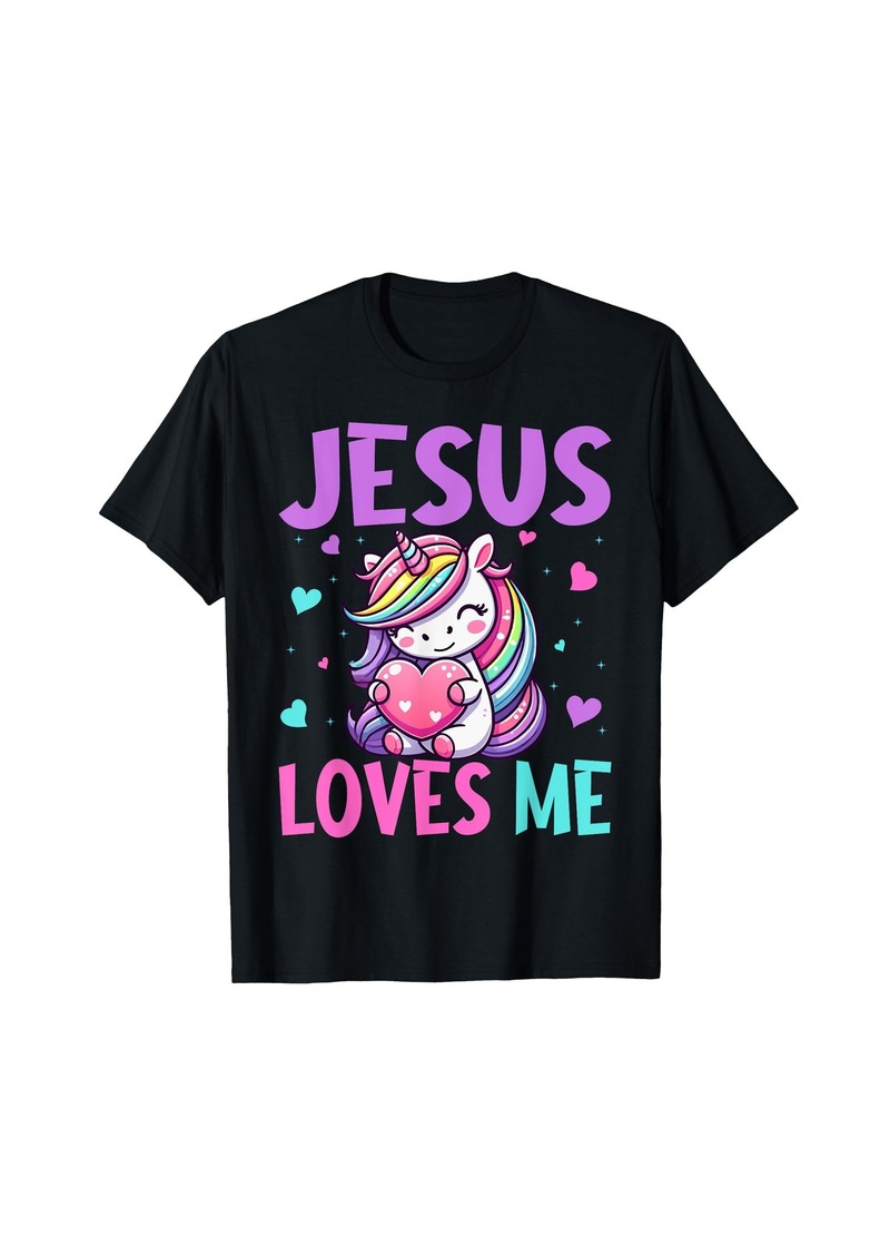 Kids Jesus Loves Me Christian Bible Girls Rainbow Unicorn T-Shirt