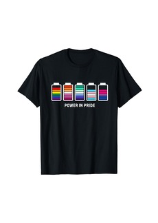Rainbow LGBTQ Battery Power in Pride Gay Lesbian Bisexual Trans Flag T-Shirt