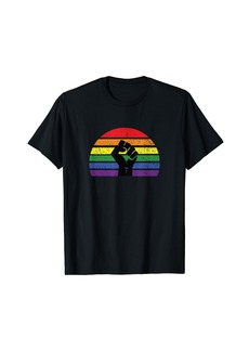 Rainbow LGBTQ Pride Flag Fist BLM  Lives Matter Vintage Retro T-Shirt