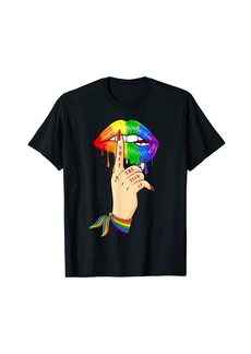 Lips LGBT Hand Shut The Fuck Up Dripping Rainbow Gay Pride T-Shirt