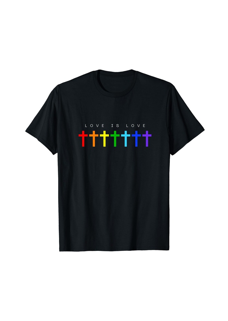 Rainbow Love Is Love LGBT Gay Christian Cross Jesus Faith Religious T-Shirt