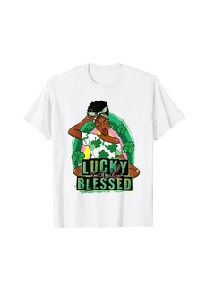 Rainbow Lucky Blessed African Woman Afro Melanin St Patrick's Day T-Shirt