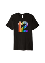 Number 12 Rainbow Pride Powder Tie Dye Flag Sports Fan Wear Premium T-Shirt