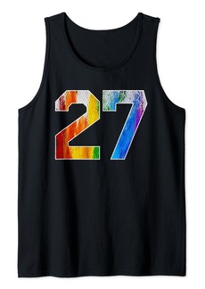 Number 27 Rainbow Pride Powder Tie Dye Flag Sports Fan Wear Tank Top