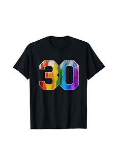 Number 30 Rainbow Pride Powder Tie Dye Flag Sports Fan Wear T-Shirt