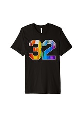 Number 32 Rainbow Pride Powder Tie Dye Flag Sports Fan Wear Premium T-Shirt