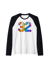 Number 32 Rainbow Pride Powder Tie Dye Flag Sports Fan Wear Raglan Baseball Tee