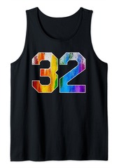 Number 32 Rainbow Pride Powder Tie Dye Flag Sports Fan Wear Tank Top