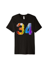 Number 34 Rainbow Pride Powder Tie Dye Flag Sports Fan Wear Premium T-Shirt