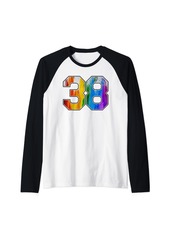 Number 38 Rainbow Pride Powder Tie Dye Flag Sports Fan Wear Raglan Baseball Tee