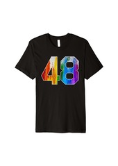 Number 48 Rainbow Pride Powder Tie Dye Flag Sports Fan Wear Premium T-Shirt