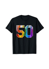 Number 50 Rainbow Pride Powder Tie Dye Flag Sports Fan Wear T-Shirt