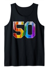 Number 50 Rainbow Pride Powder Tie Dye Flag Sports Fan Wear Tank Top
