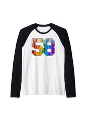 Number 58 Rainbow Pride Powder Tie Dye Flag Sports Fan Wear Raglan Baseball Tee
