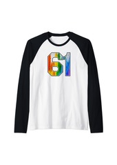 Number 61 Rainbow Pride Powder Tie Dye Flag Sports Fan Wear Raglan Baseball Tee