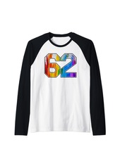 Number 62 Rainbow Pride Powder Tie Dye Flag Sports Fan Wear Raglan Baseball Tee