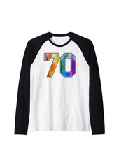 Number 70 Rainbow Pride Powder Tie Dye Flag Sports Fan Wear Raglan Baseball Tee