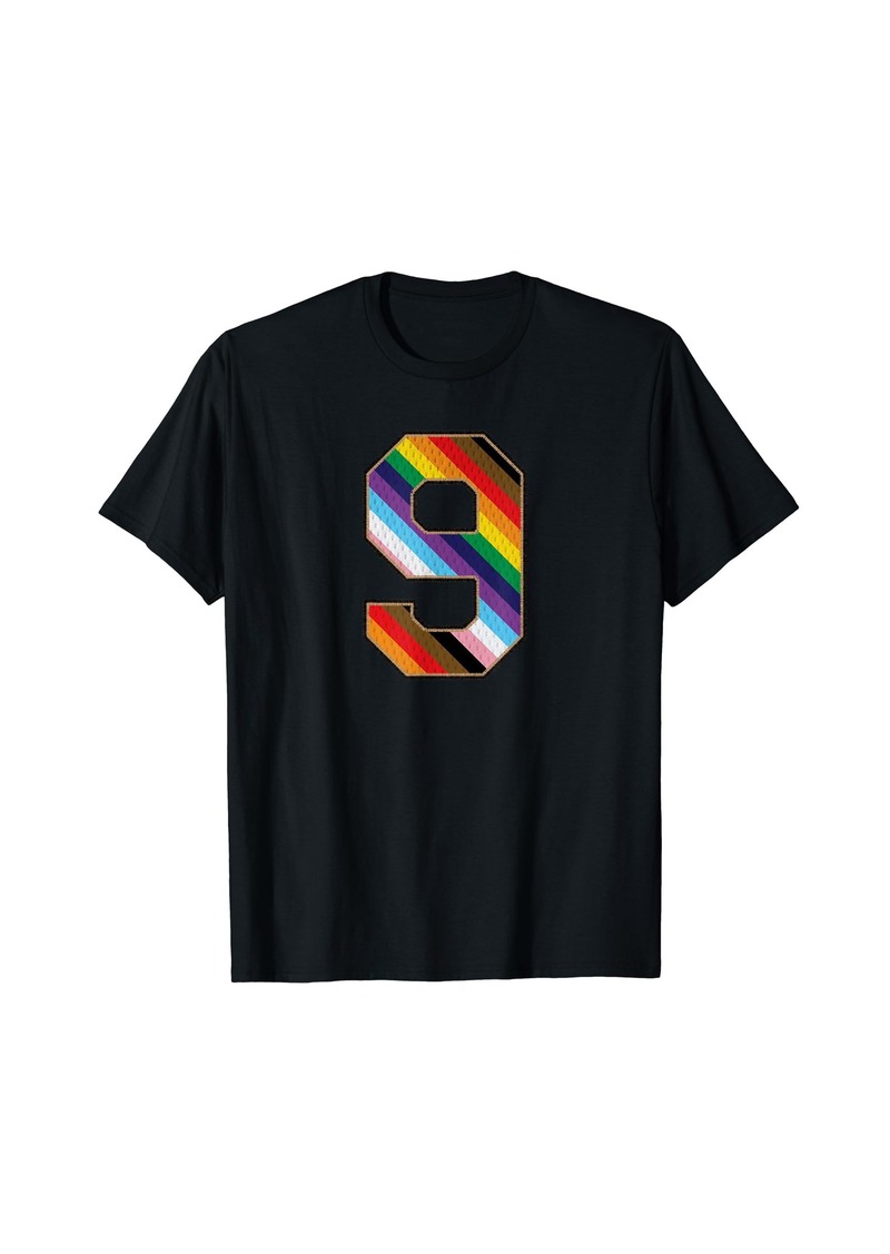 Number 9 Rainbow Pride Flag Sports Fan Wear T-Shirt