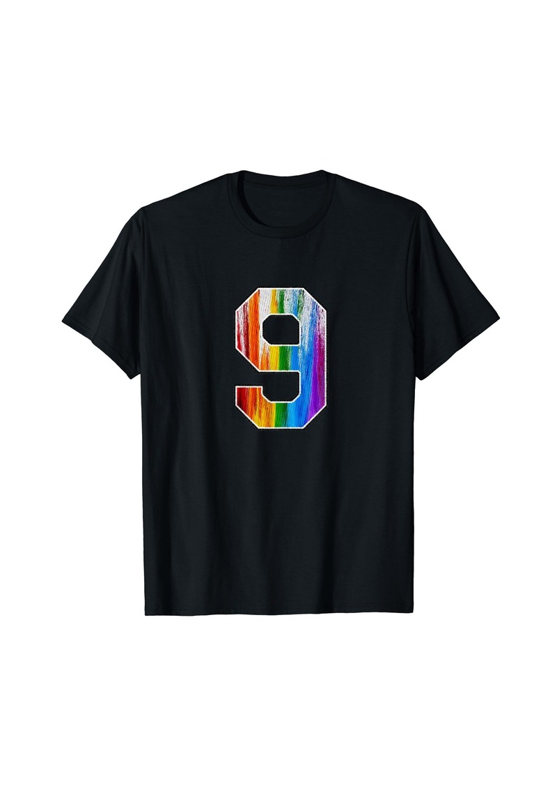Number 9 Rainbow Pride Powder Tie Dye Flag Sports Fan Wear T-Shirt
