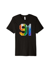 Number 91 Rainbow Pride Powder Tie Dye Flag Sports Fan Wear Premium T-Shirt