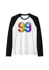 Number 99 Rainbow Pride Powder Tie Dye Flag Sports Fan Wear Raglan Baseball Tee