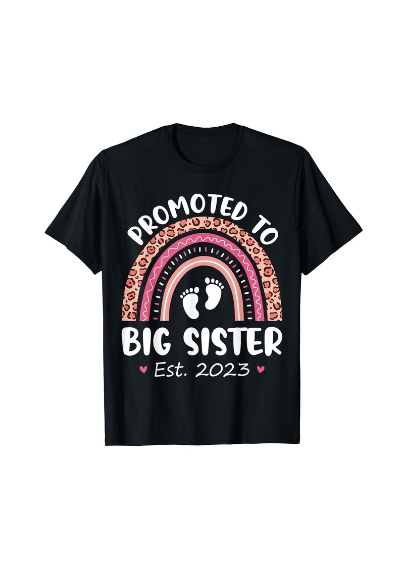 Promoted to Big Sister 2023 Baby Announcement Rainbow Sister T-Shirt