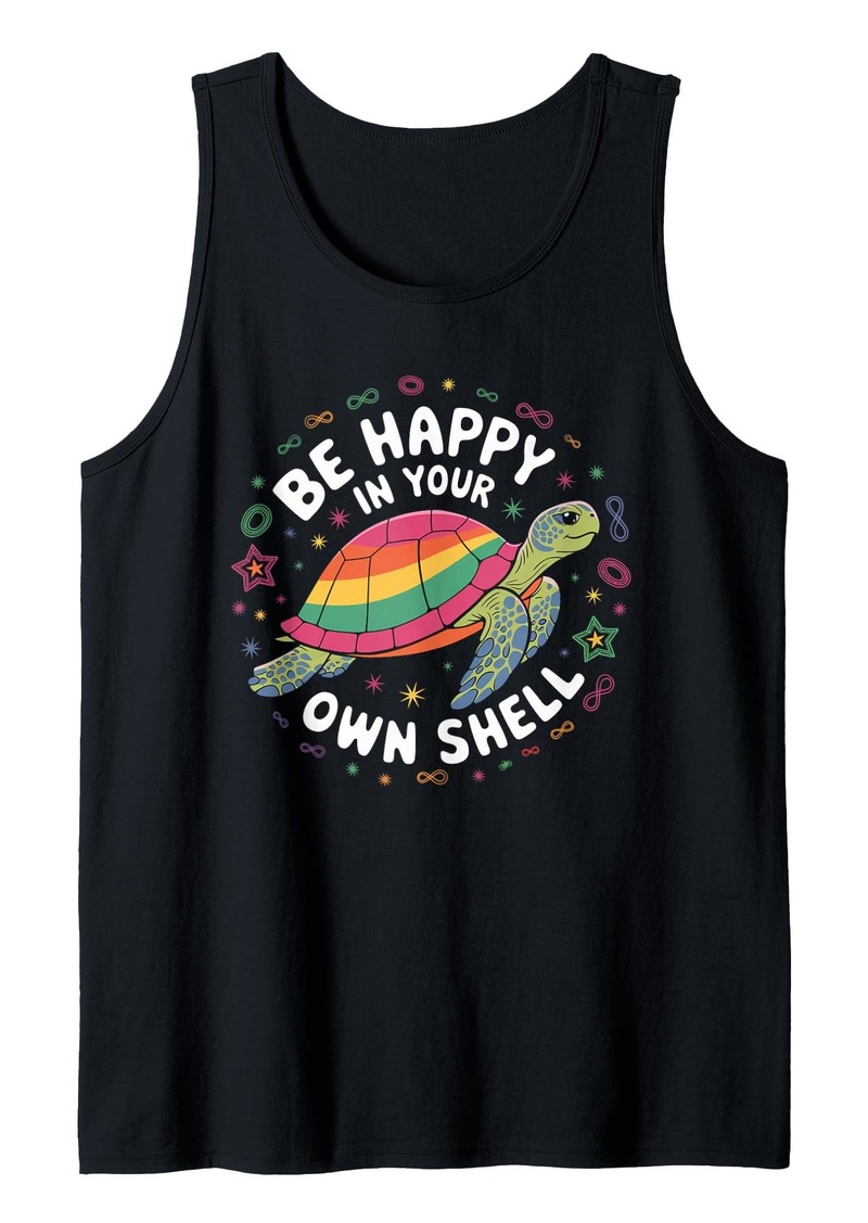 Rainbow Puzzle Turtle Be Happy In Your Own Shell Autism Awareness Tank Top