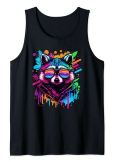 Rainbow Racoon With Sunglasses Vaporwave Raccoon Lover Graphic Tank Top