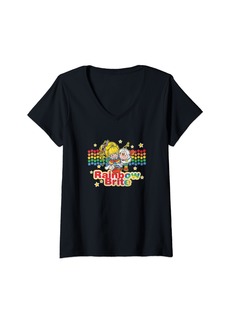 Womens Rainbow Brite & Sprite Vintage Star Stripes Distressed Logo V-Neck T-Shirt